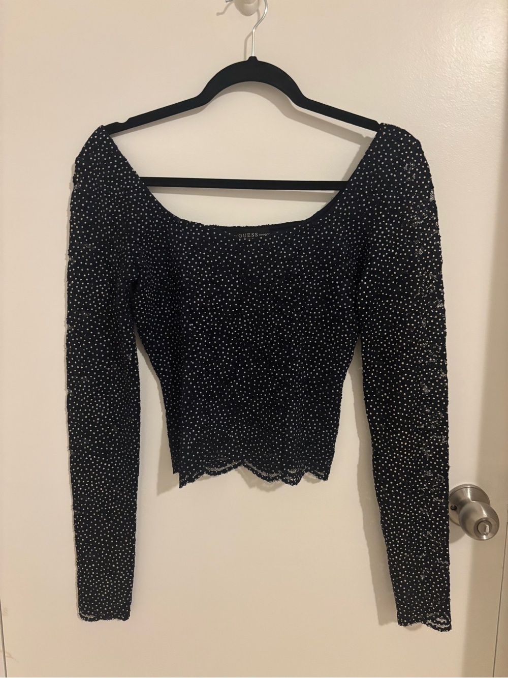 Guess Long Sleeve Blue and White Polka Dot Shirt